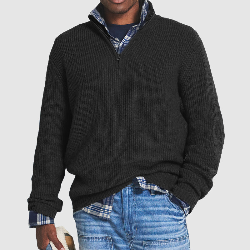George Relaxed Fit Cashmere Blend Quarter Zip Sweater For Men With Ribbed Hip Length Design