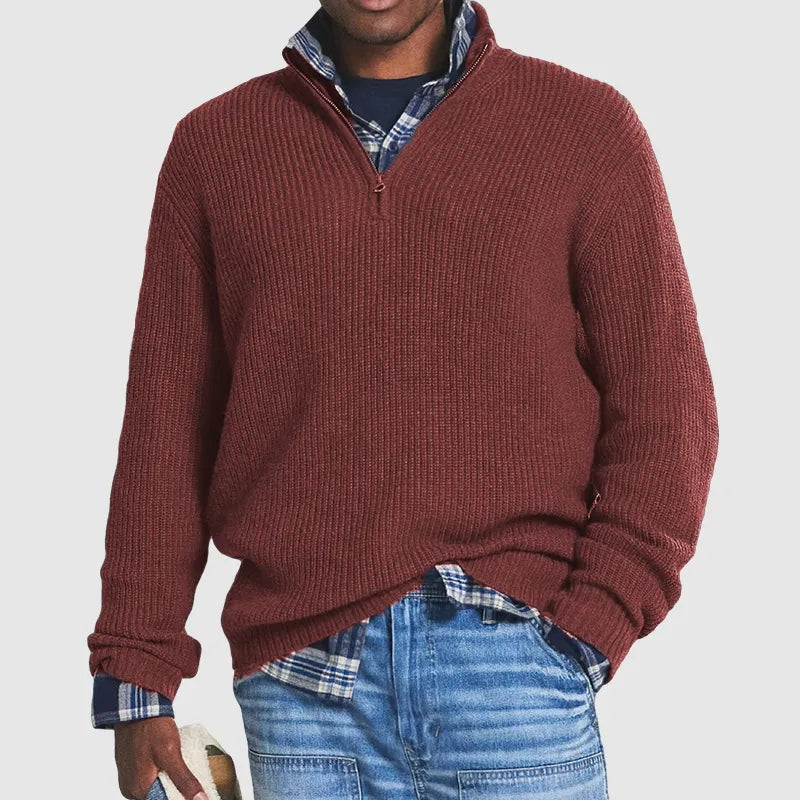 George Relaxed Fit Cashmere Blend Quarter Zip Sweater For Men With Ribbed Hip Length Design