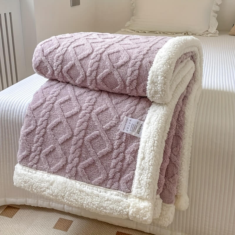 Contemporary Sherpa Fleece Throw With Diamond Texture For Cozy Luxurious Living Room Decor For Modern Homes