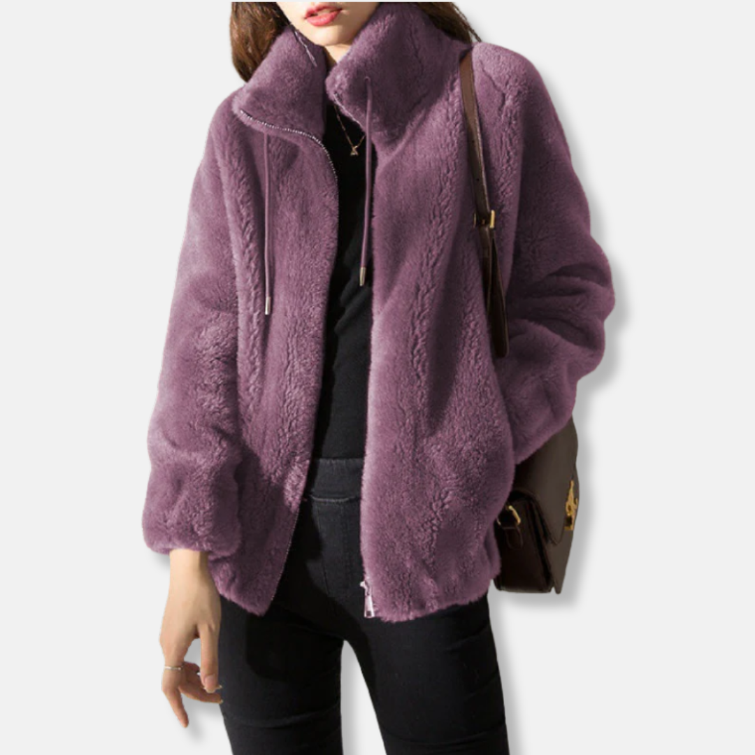 Women’s Fleece Jacket – Relaxed Fit – Stand Collar – Full Zip – Elastic Hem and Cuffs