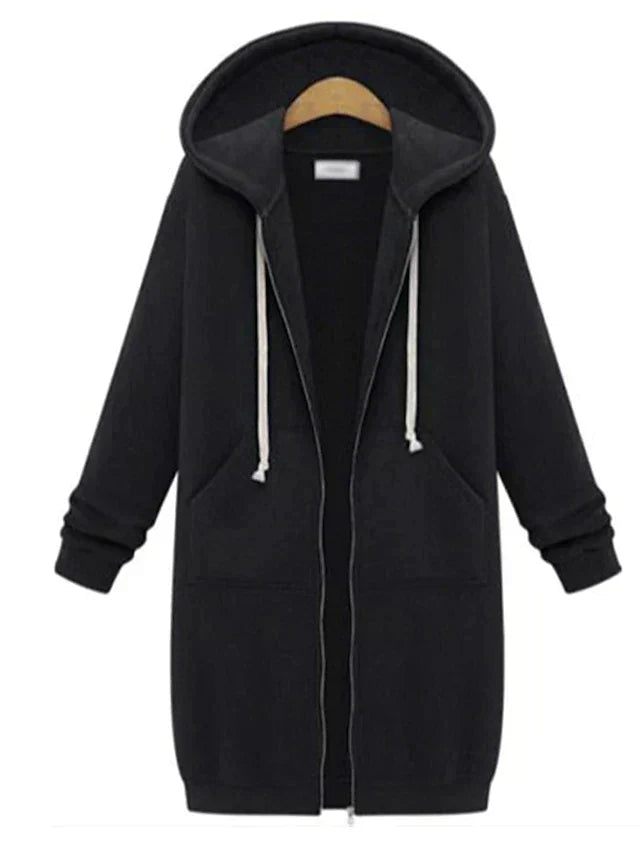Eloura-Moda | Knee-Length Zip-Up Hoodie