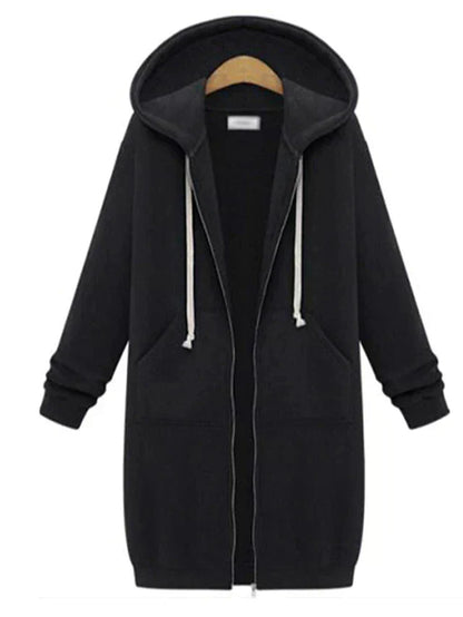 Eloura-Moda | Knee-Length Zip-Up Hoodie