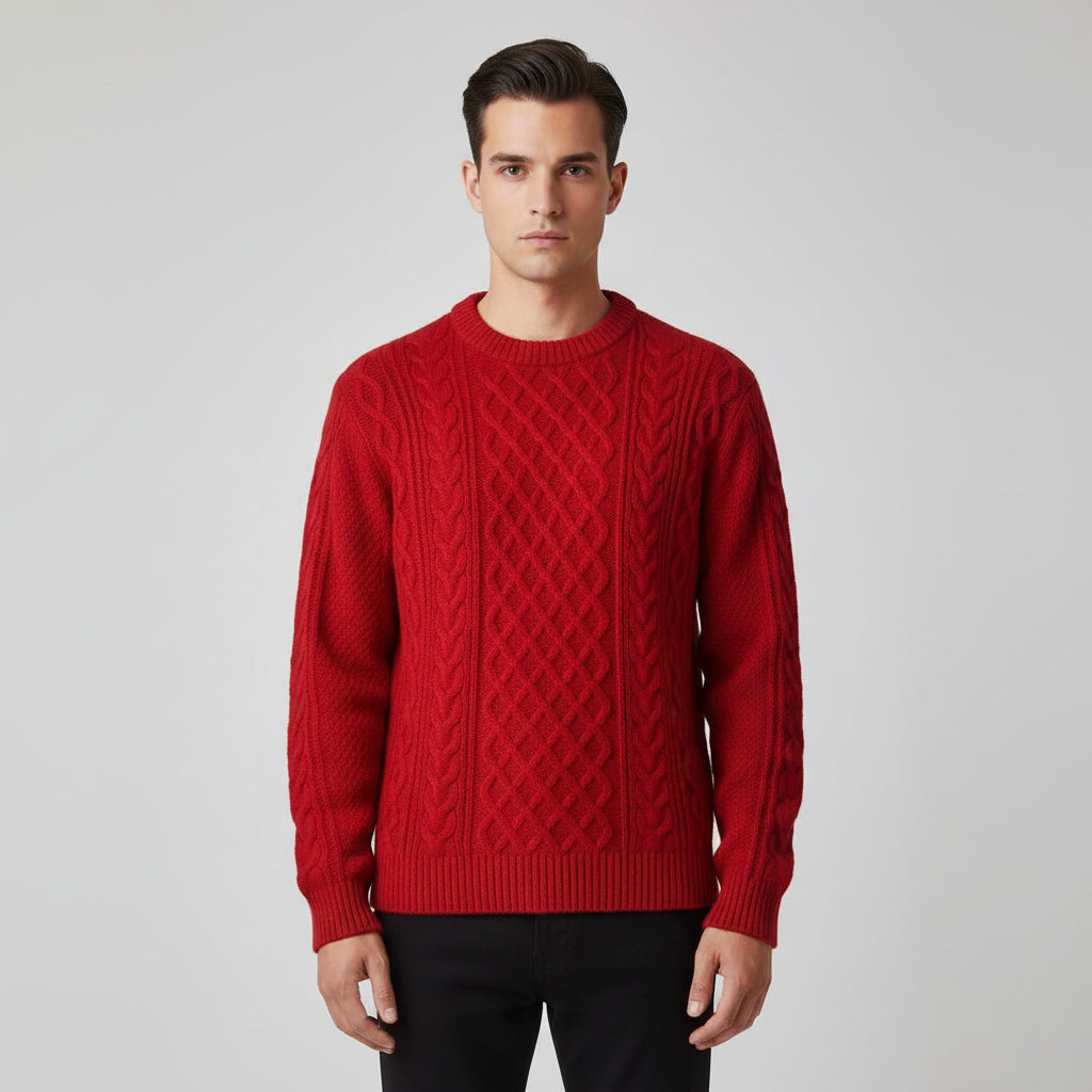 Mens Cable Knit Crewneck Sweater With Relaxed Fit And Ribbed Details By TrendAura Everyday Essential