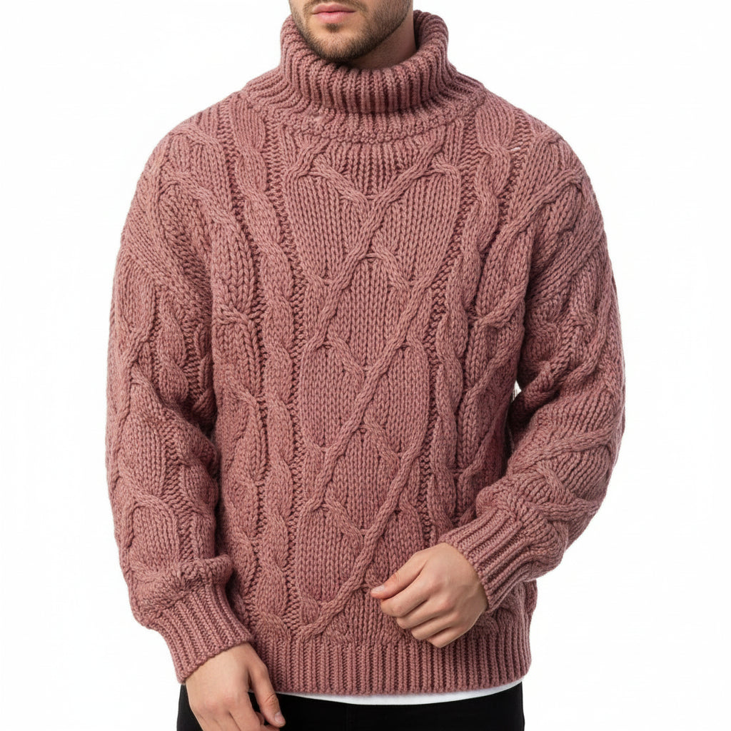 TrendAura Mens Turtleneck Cable Knit Sweater Relaxed Fit Premium Winter Layering Essential
