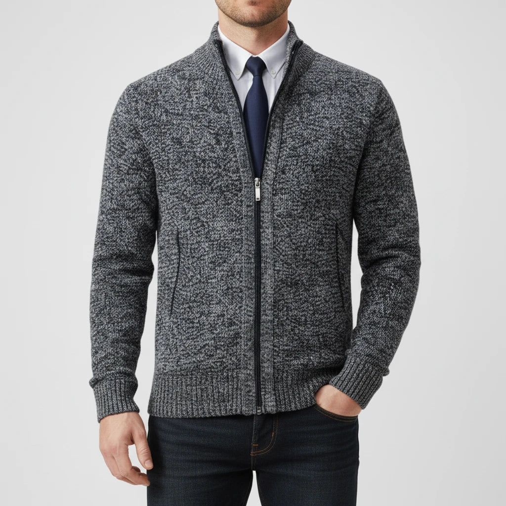Men Zip Up Sweater With Stand Collar For Easy Layering And Timeless Style Ideal For Office Or Weekend Wear
