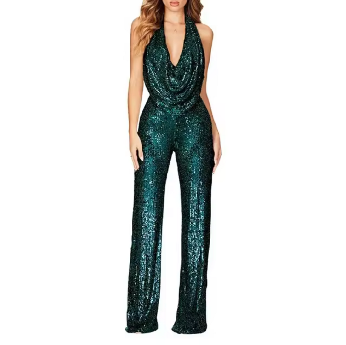 Nola Halter Neck Jumpsuit For Women Glamorous Party Wear With Sparkling Accents And Flattering Fit