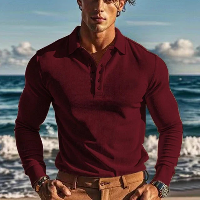 Men's Polo Shirt Long Sleeve For Everyday Wear Versatile Collared Top For Casual To Semi Formal