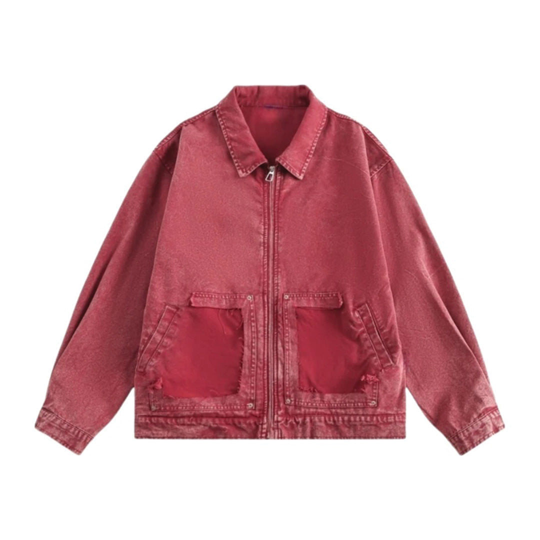 Cargo Sans Frontières Cotton Jacket With Washed Finish Tonal Patch Pockets Zip Front Relaxed Fit For Men