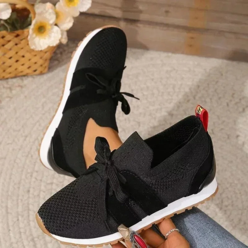 NJTD Breathable Knit Women's Platform Sneakers With Cushioned Platform And Grippy Outsole