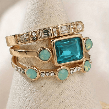 Women's Vintage Crystal Ring with Blue Stone and Unique Design