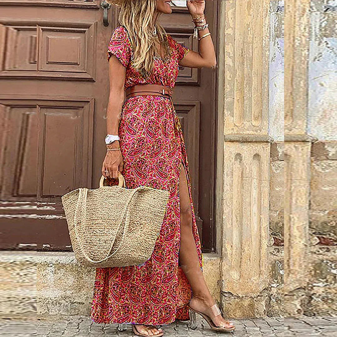 Women's Boho Maxi Dress with Airy Design and Matching Belt