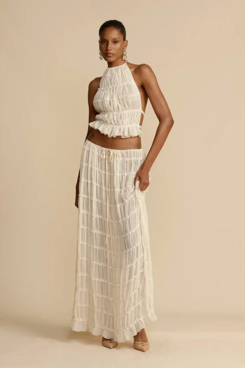 Liza Pleated Summer Set for Women Airy Elegant Two Piece Outfit with Pleated Blouse and Flowing Pants