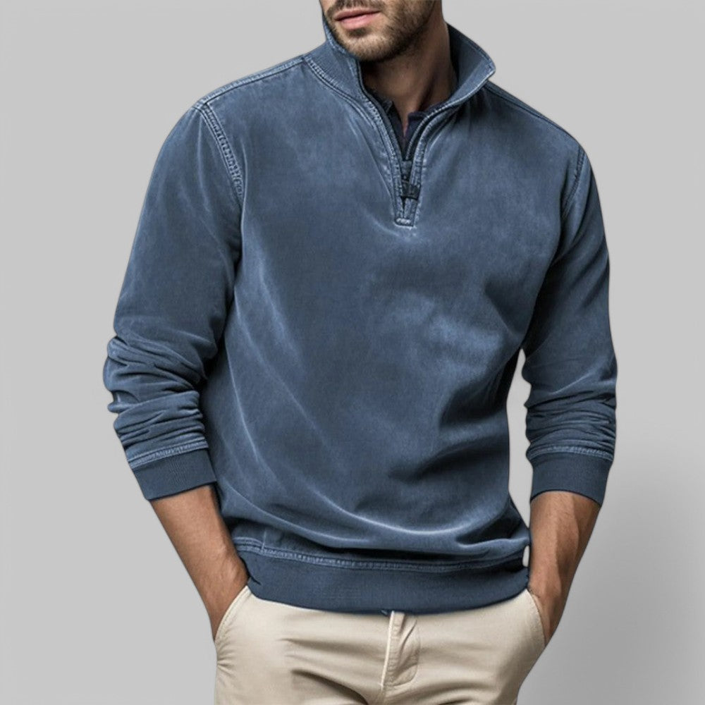 Mens Casual Half Zip Stand Collar Jumper For Everyday Comfort Layering Wardrobe Essential