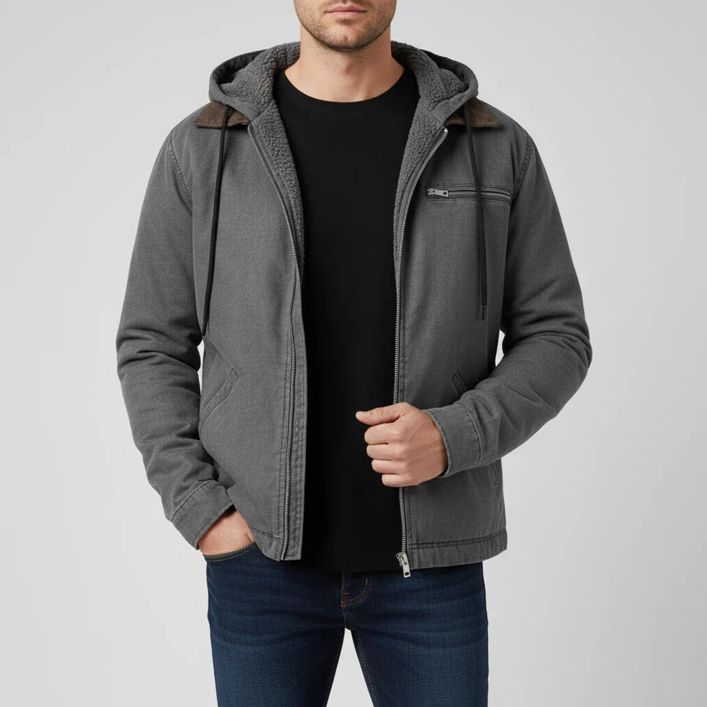 TrendAura Men's Hooded Full Zip Jacket With Chest Pocket Adjustable Drawstring Hood