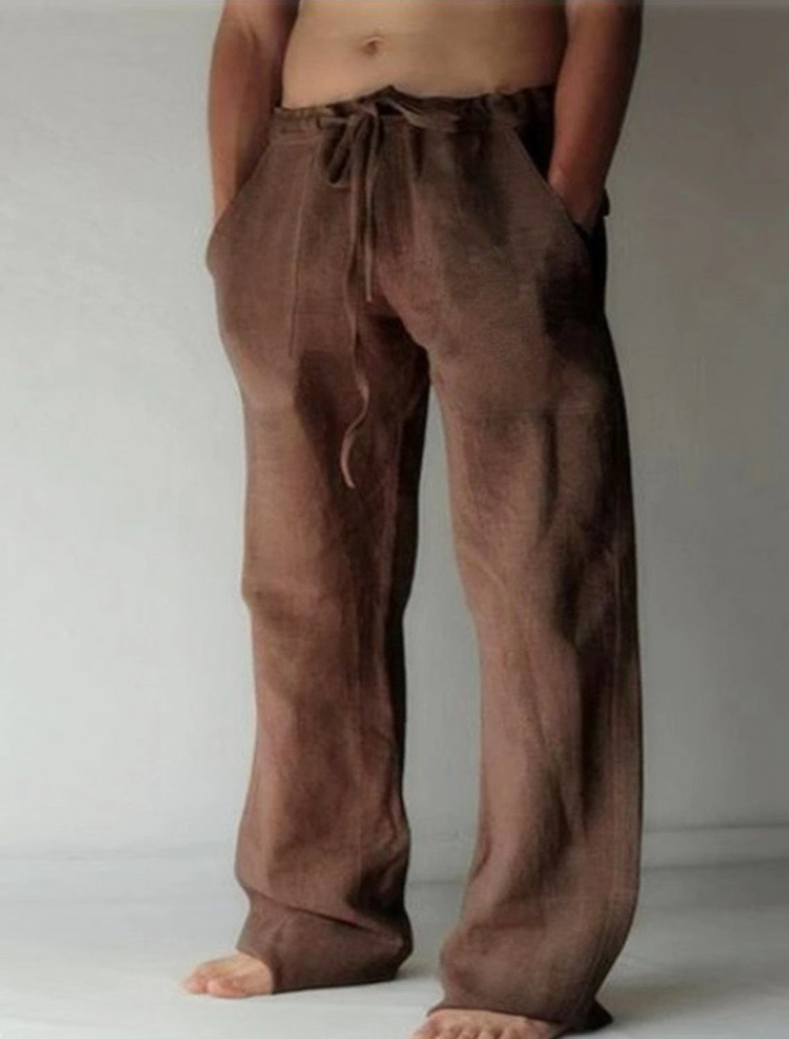 Men's Linen Pants Breathable Lightweight Drawstring Waist Loose Fit Casual Look For Summer