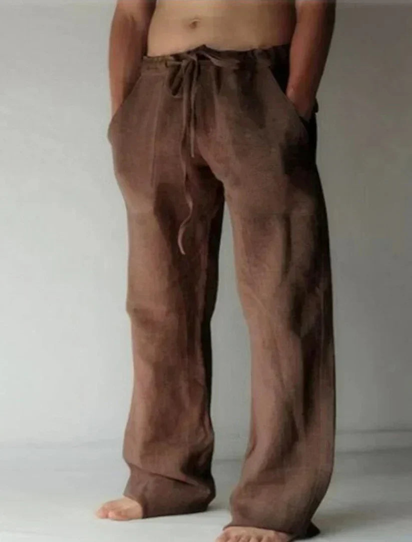 Men's Drawstring Wide Leg Trousers For Warm Weather Easy Movement Coastal Casual Style