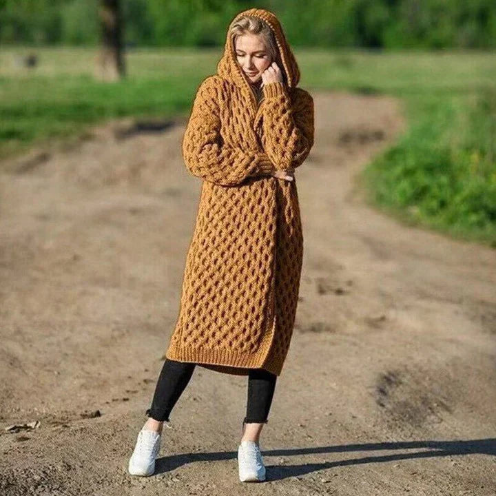 Women’s Hooded Cardigan – Chunky Knit – Relaxed Fit – Cable Knit – Long Open Front