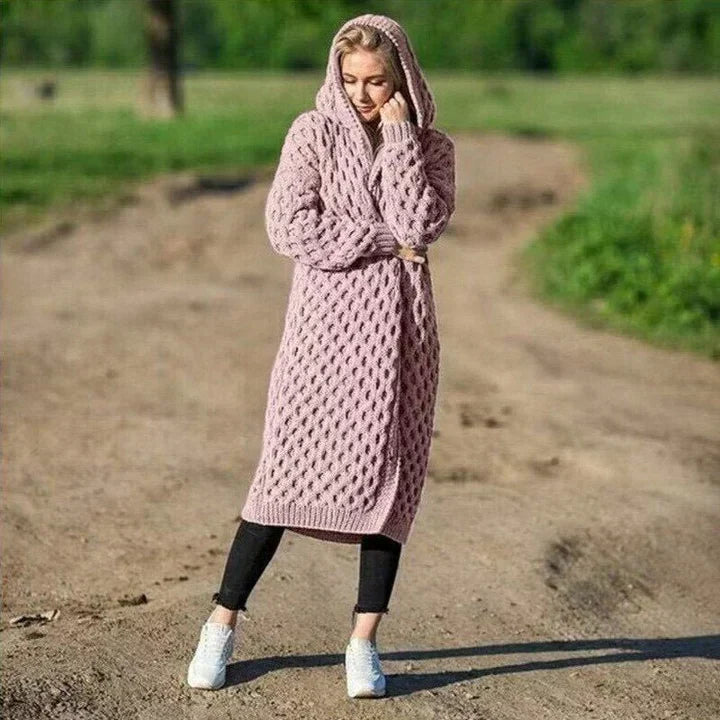 Women’s Hooded Cardigan – Chunky Knit – Relaxed Fit – Cable Knit – Long Open Front