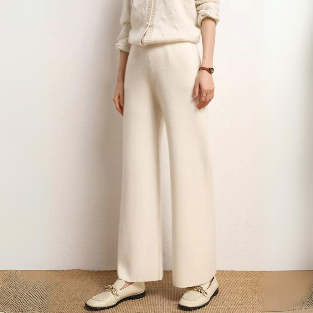 Clara Knit Pants for Women Ultra Soft Wool Cashmere Blend Wide Leg Warmth and Elegant Silhouette