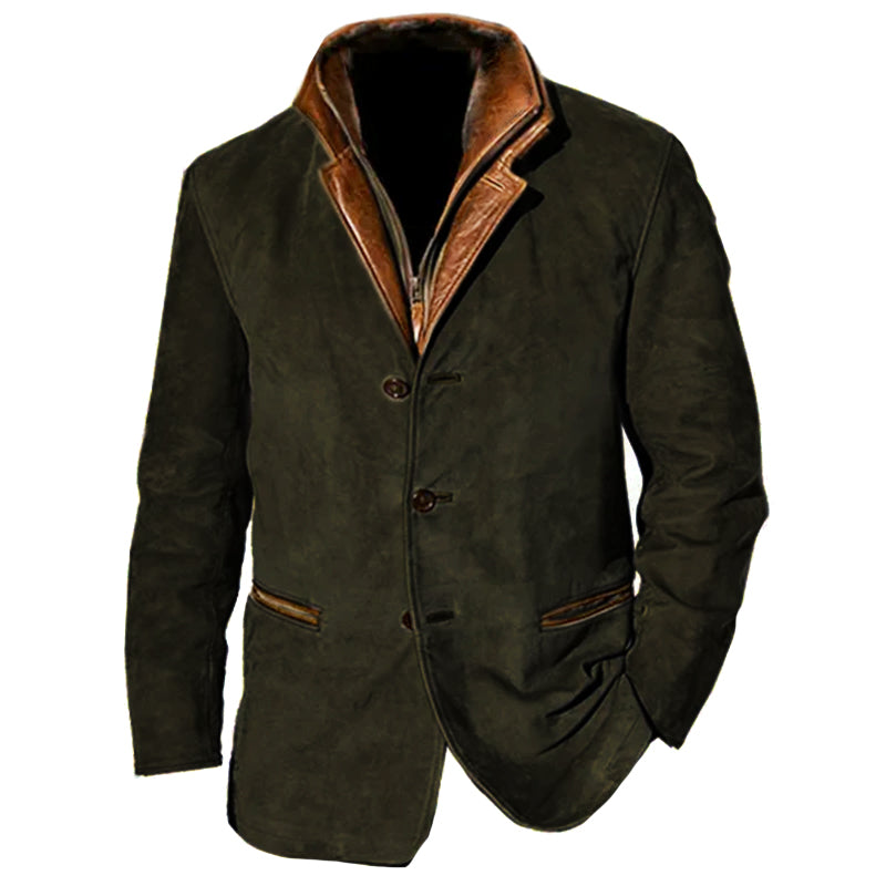 Men's Suede Jacket Tailored Fit Button Closure Notch Lapel Soft And Elegant Nordic Flair TrendAura