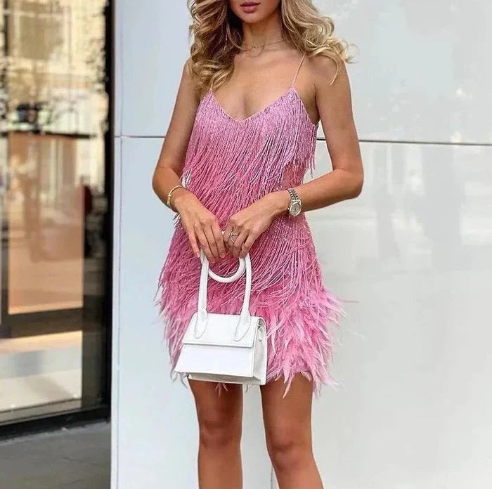 Beatrix | Glamorous Cocktail Dress for Wedding with Sequins and Feathers