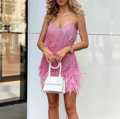 Beatrix | Glamorous Cocktail Dress for Wedding with Sequins and Feathers