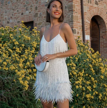 Beatrix | Glamorous Cocktail Dress for Wedding with Sequins and Feathers