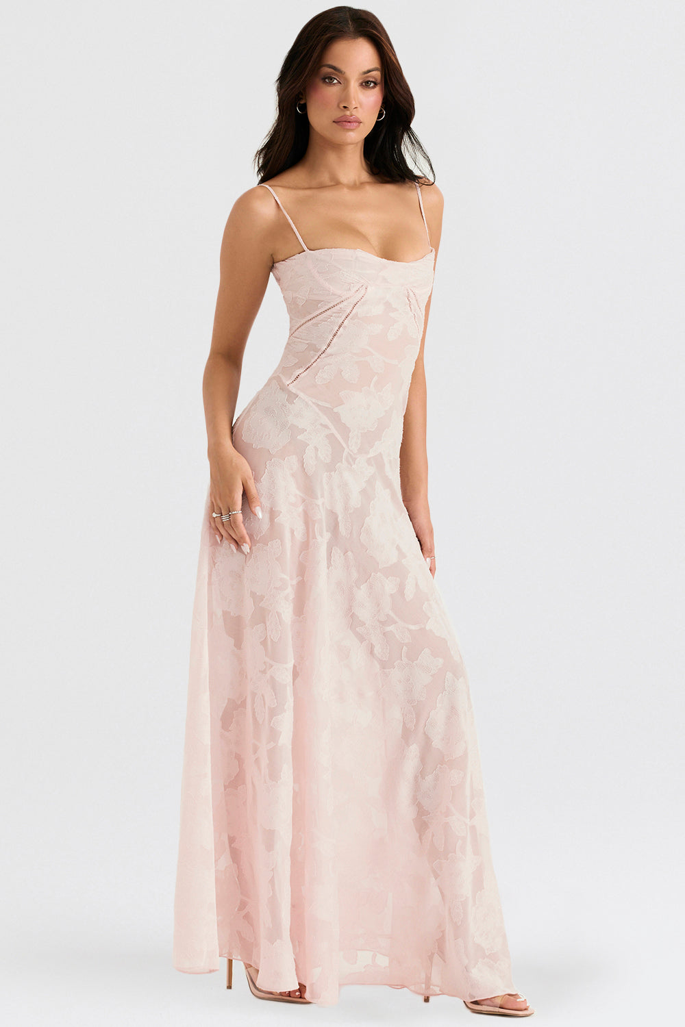 Dress for Women – Maxi – Slim Fit – Lace Back – Floral Appliqué – Party Ready