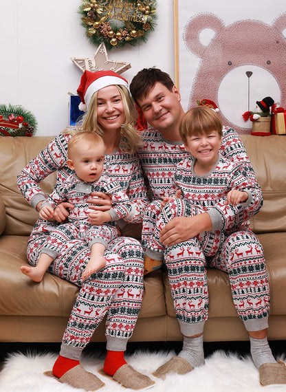 Family Matching Christmas Pajamas Set For Parents And Kids In Green Snowflake Print