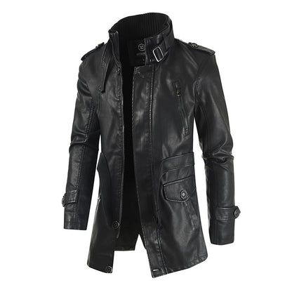 Leather Jacket Mid Length Thickened Insulated Lining For Men Premium Warm Durable Outerwear
