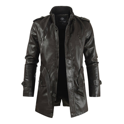 Leather Jacket Mid Length Thickened Insulated Lining For Men Premium Warm Durable Outerwear