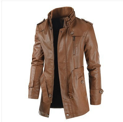 Leather Jacket Mid Length Thickened Insulated Lining For Men Premium Warm Durable Outerwear
