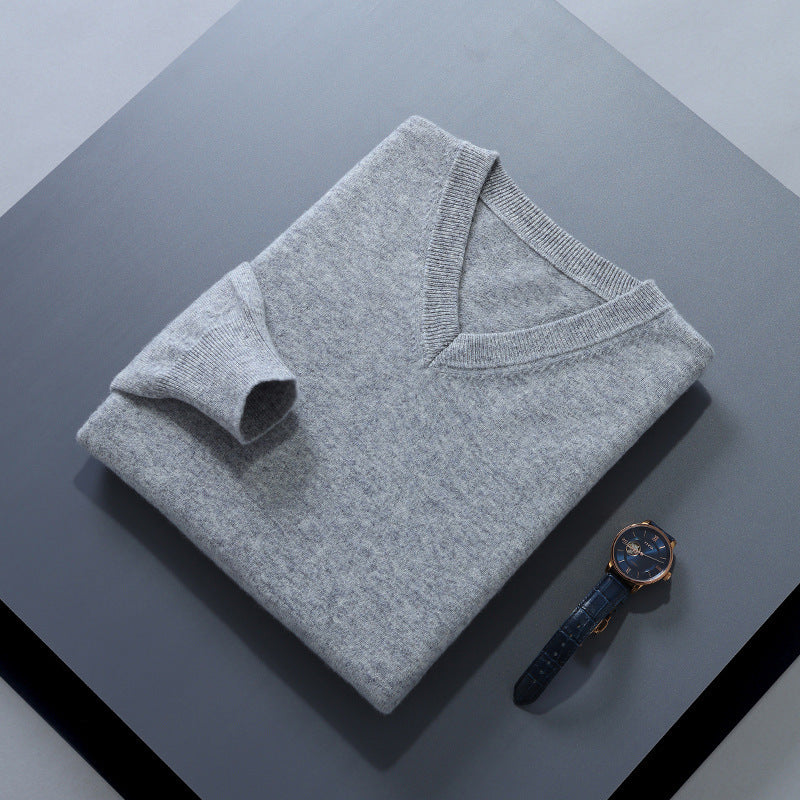 William Merino Wool V-Neck Jumper For Men Premium Gray