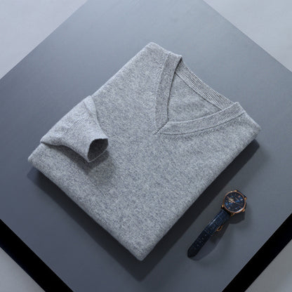 William Merino Wool V-Neck Jumper For Men Premium Gray