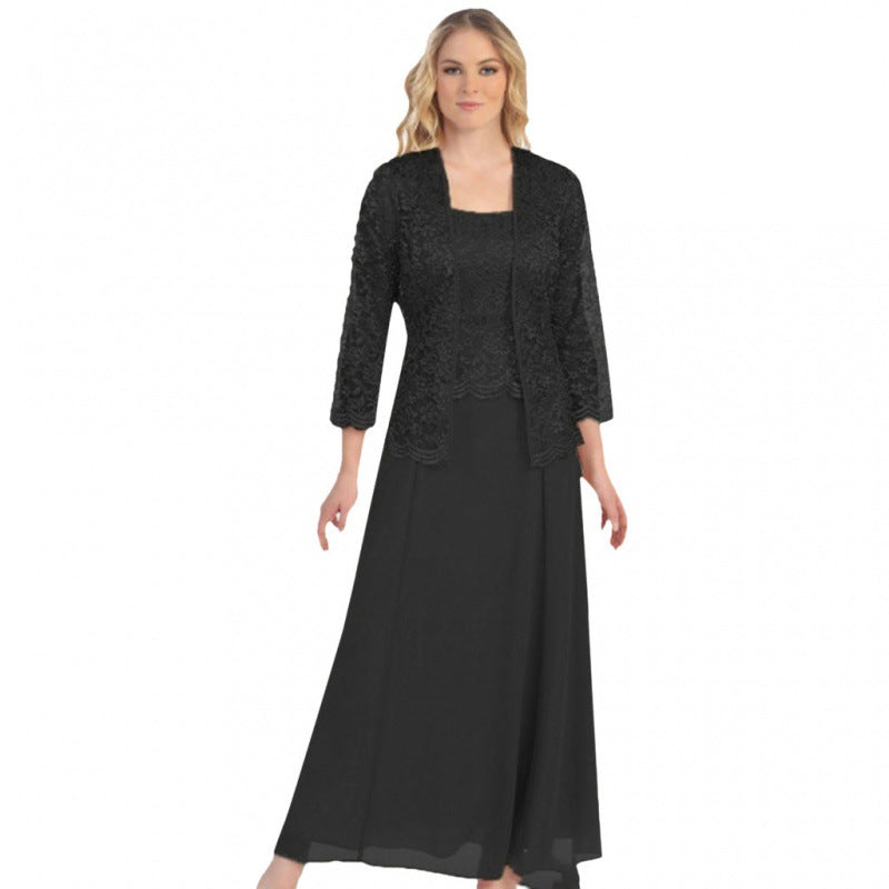Elegant Lace Cardigan Chiffon Dress For Women With Lightweight Sheer Overlay And Flattering Fit