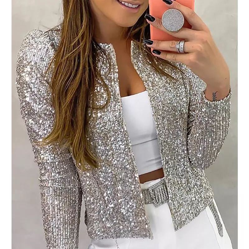 Dare Silver Sequin Evening Jacket For Women Glamorous Sparkle Structured Fit Party Ready