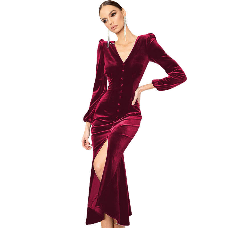 Shoulder Pad Long Sleeve Split Skirt