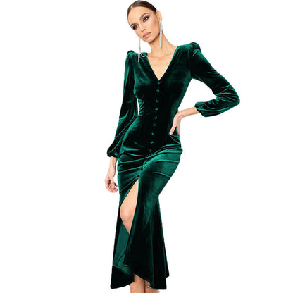 Shoulder Pad Long Sleeve Split Skirt
