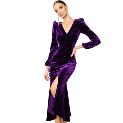 Shoulder Pad Long Sleeve Split Skirt
