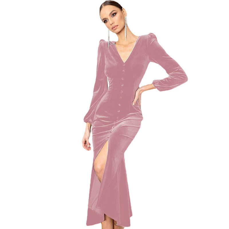Shoulder Pad Long Sleeve Split Skirt