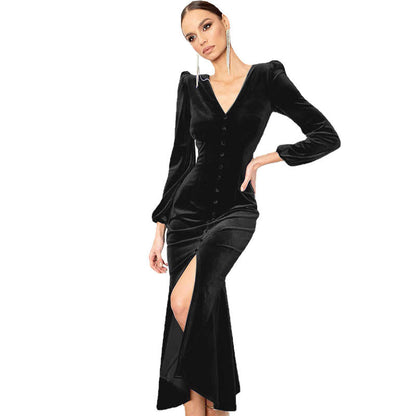 Shoulder Pad Long Sleeve Split Skirt