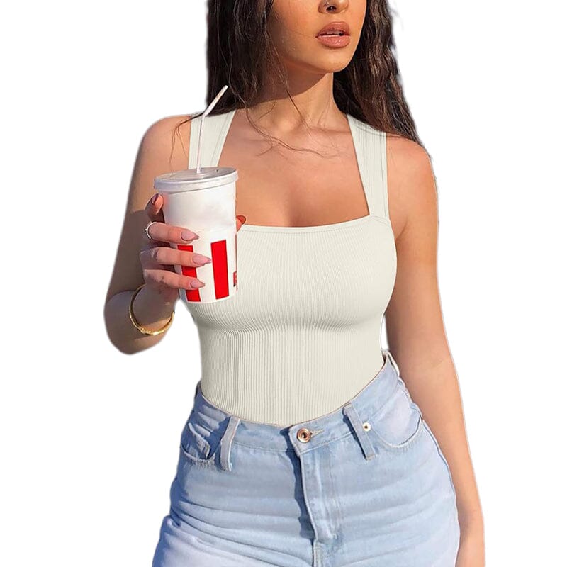 Carina | Ribbed Bodysuit with Square Neckline for Women