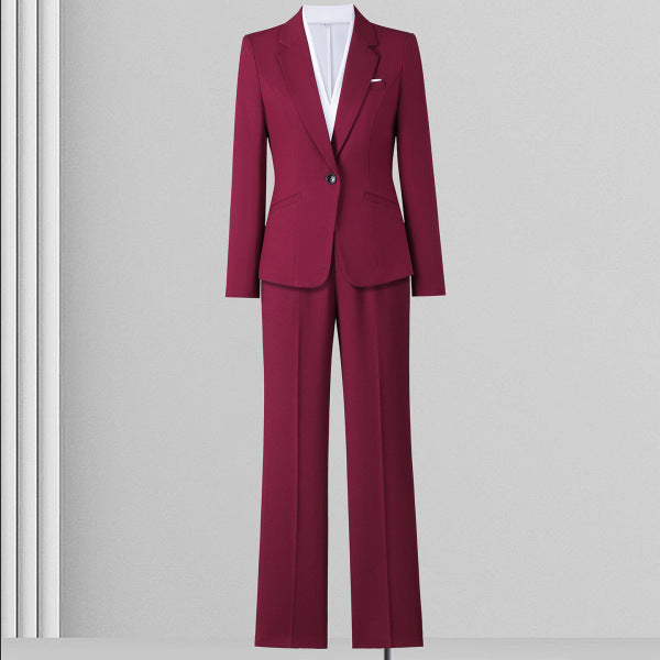 Women's Modern Tailored Suit Set With Notched Lapel Blazer And Coordinating Trousers For Professional Women