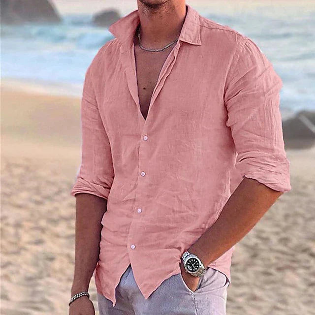 Linen Long-Sleeve Shirt For Men Breathable Lightweight Comfort Spring Summer Essential Wardrobe