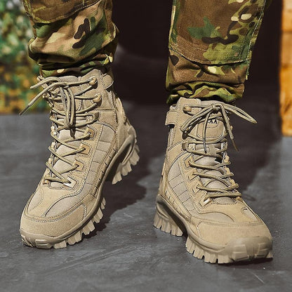Mens Tactical Boots High Shaft Durable Reinforced Toe Grip Sole Lace Up For Outdoor Work And Hiking
