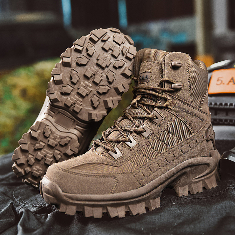 Mens Tactical Boots High Shaft Durable Reinforced Toe Grip Sole Lace Up For Outdoor Work And Hiking