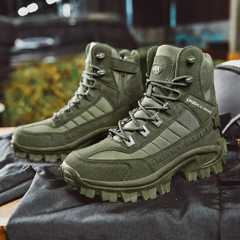 Mens Tactical Boots High Shaft Durable Reinforced Toe Grip Sole Lace Up For Outdoor Work And Hiking