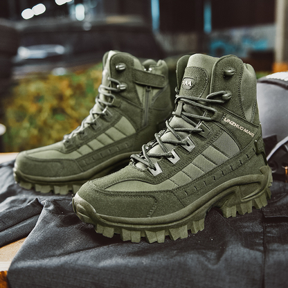 Mens Tactical Boots High Shaft Durable Reinforced Toe Grip Sole Lace Up For Outdoor Work And Hiking