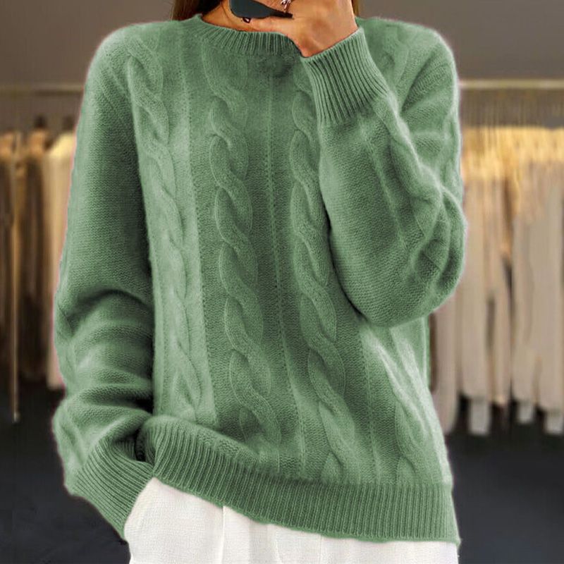 Women’s Pullover Sweater – Relaxed Fit – Wool Blend – Cable Knit – Ribbed Hem