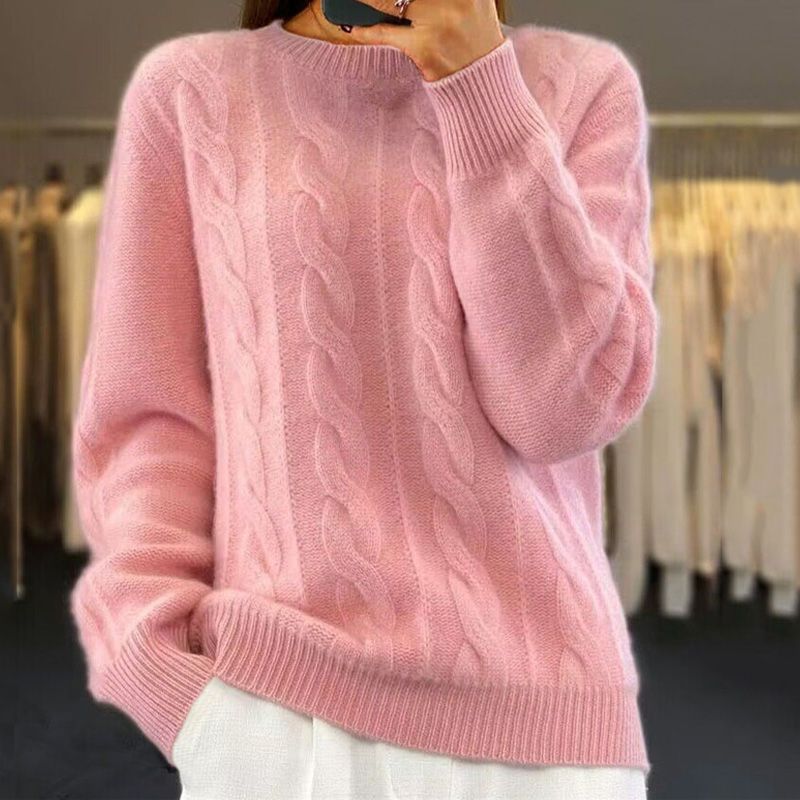 Women’s Pullover Sweater – Relaxed Fit – Wool Blend – Cable Knit – Ribbed Hem